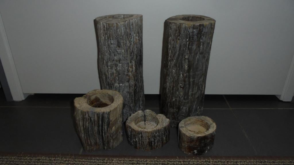 set kandelaren, doorsnee 9-13H6 & 13H30cm, Overige materialen, Gebruikt, 25 tot 50 cm, Grijs