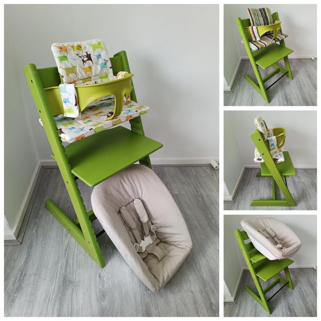 Stokke Tripp Trapp groen+babyset,2 kussensets,newbornset, Kinderen en Baby's, Kinderstoelen, Ophalen of Verzenden, Zo goed als nieuw