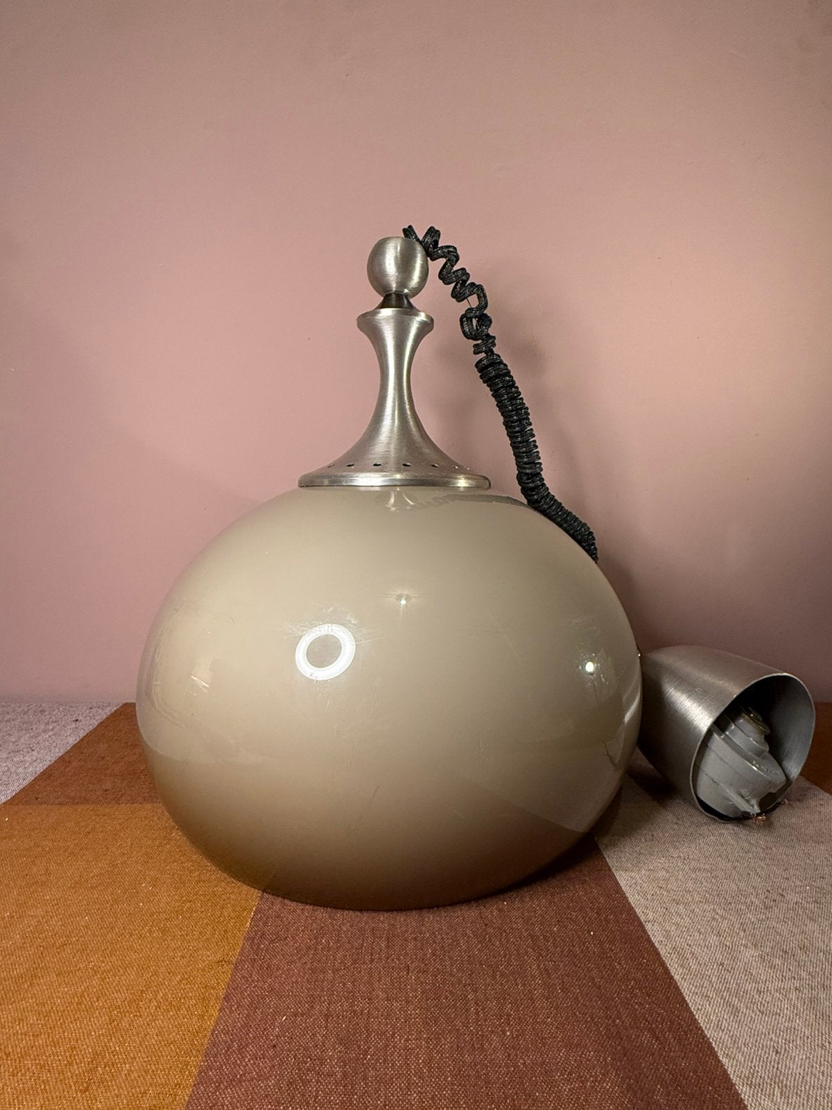 Vintage Space Age Dijkstra ‘mushroom’ hanglamp ufo era beige, Ophalen of Verzenden, Zo goed als nieuw