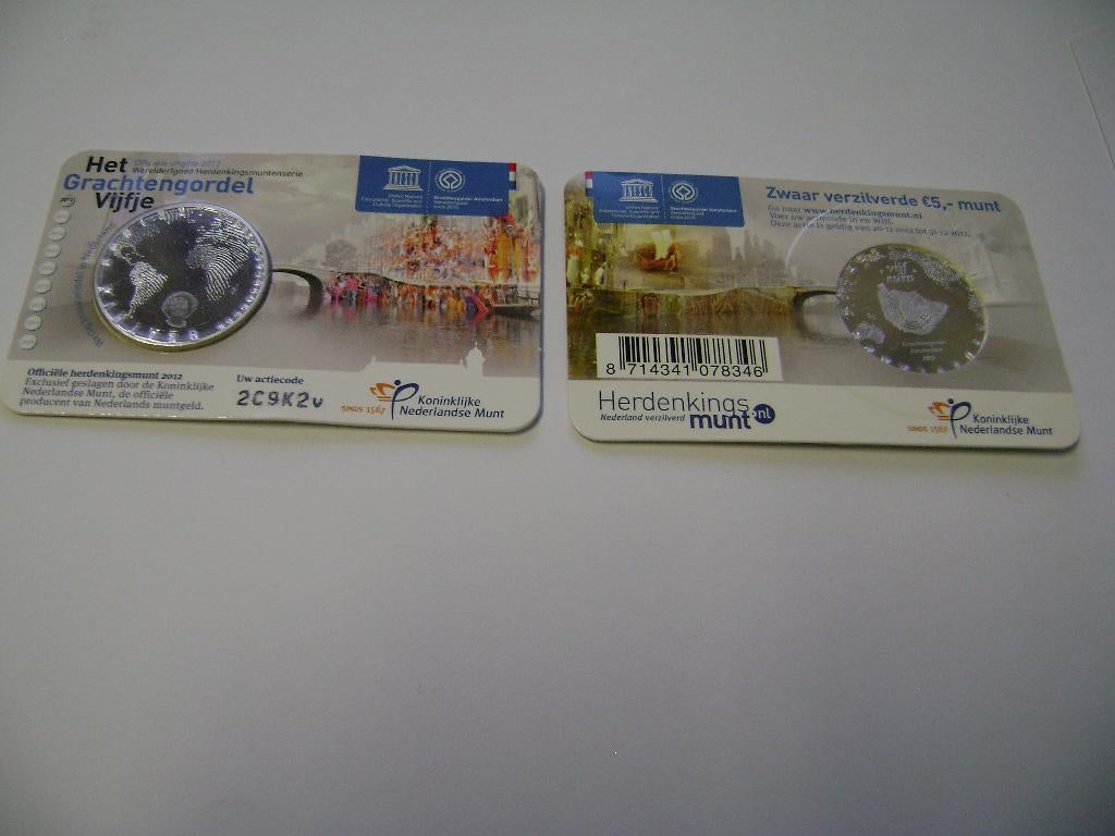 Het Grachtengordel Vijfje in Unc kwaliteit in Coincard, Ophalen of Verzenden, Koningin Beatrix, Euro's, Setje