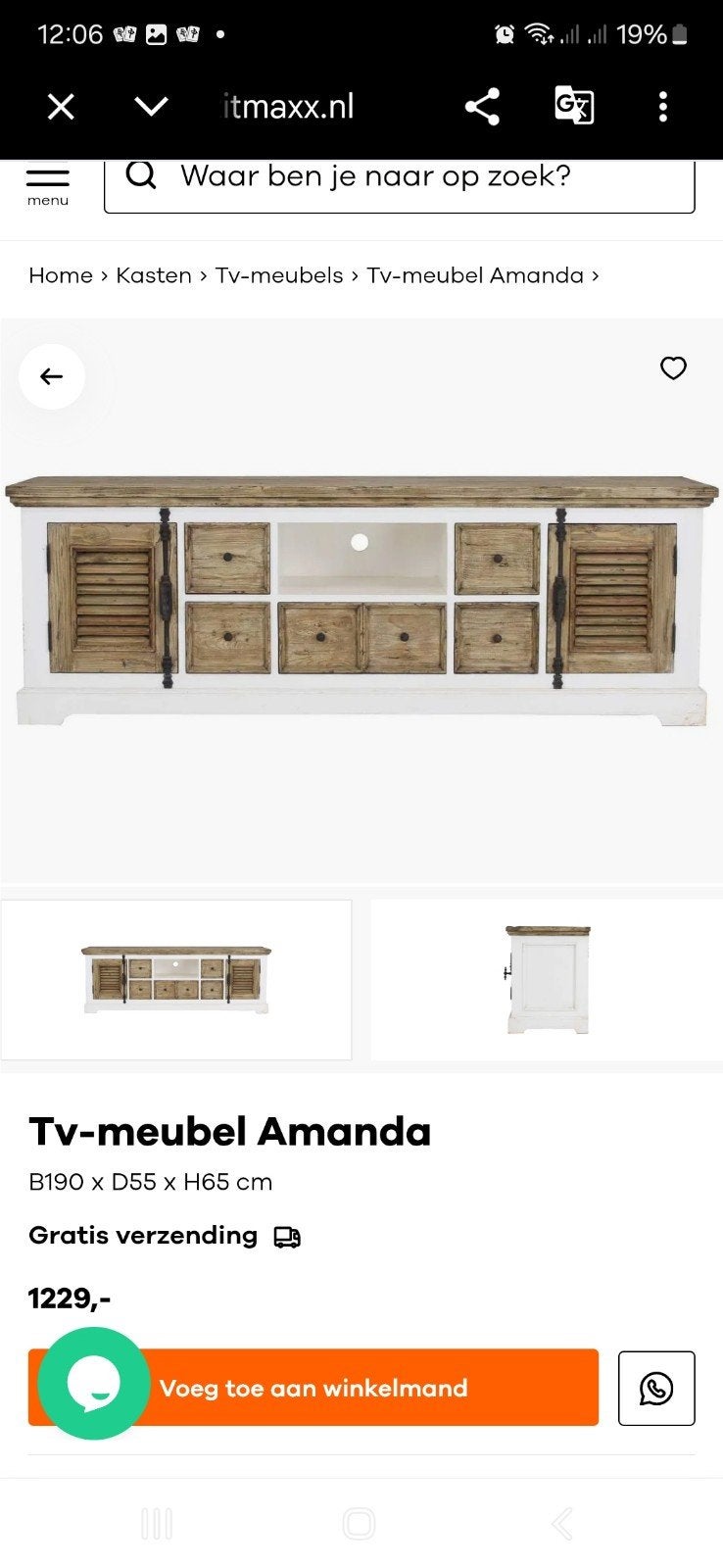 TV-meubel Amanda - Landelijke stijl met opbergruimte, Huis en Inrichting, Ophalen, Gebruikt, 150 tot 200 cm, Minder dan 100 cm