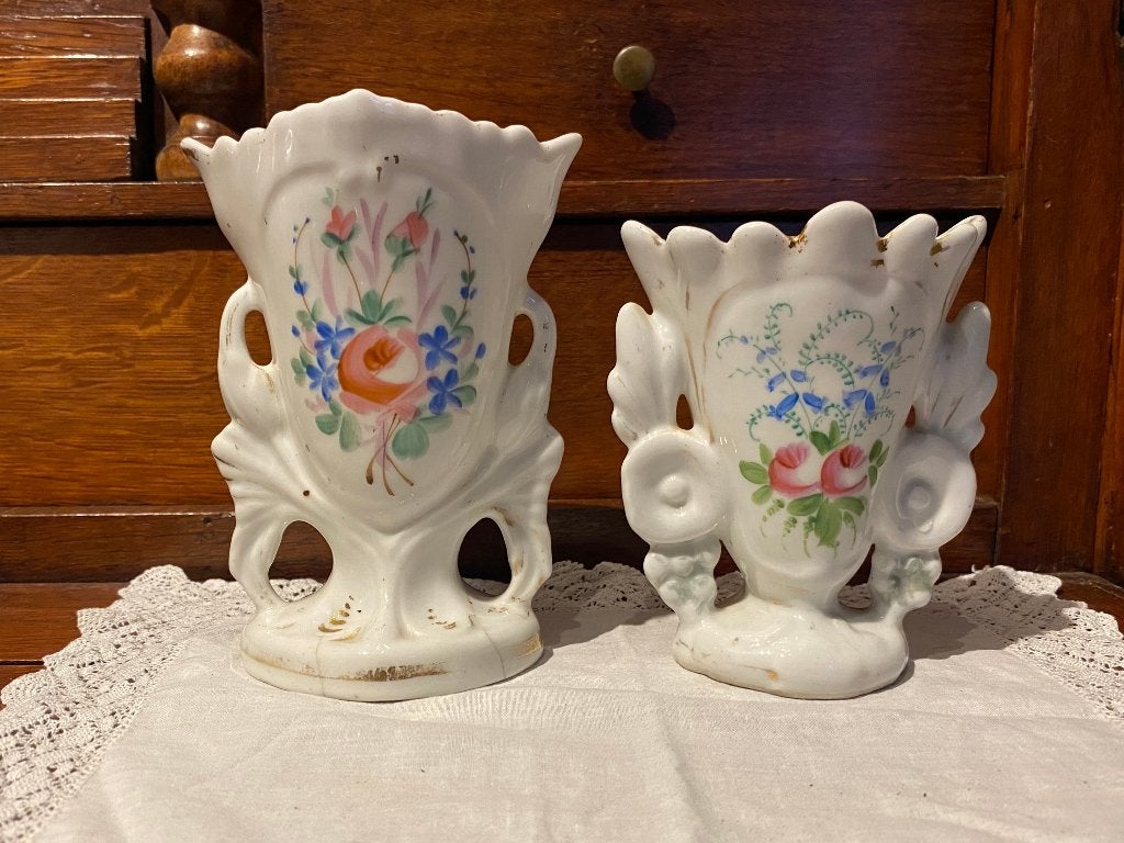 Biedermeier bruidsvaasjes stolpvaasjes Vieux de Paris , Ophalen of Verzenden