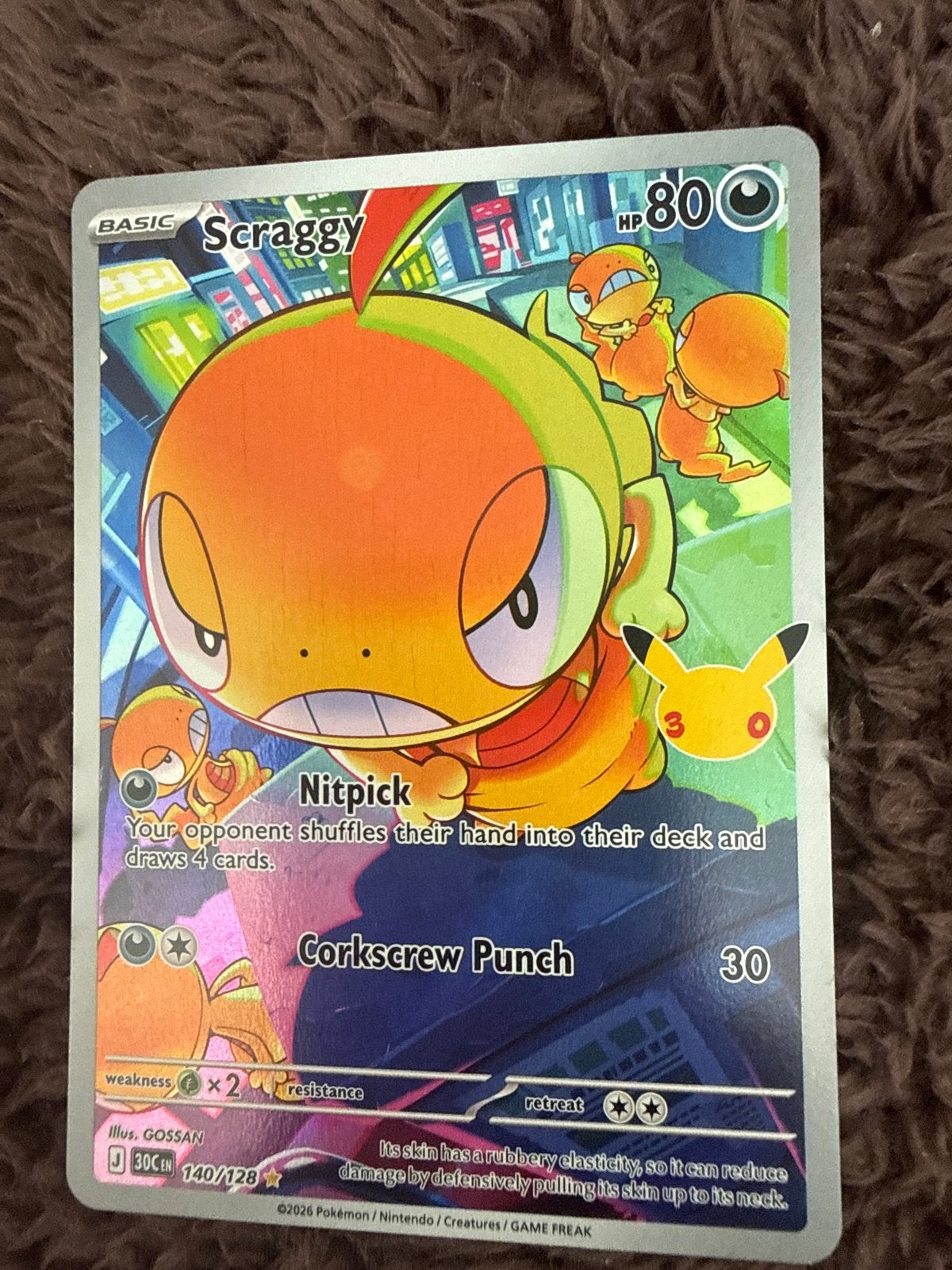 Pokemon Kaart Scraggy 140/128 Celebrations, Ophalen of Verzenden, Zo goed als nieuw, Losse kaart