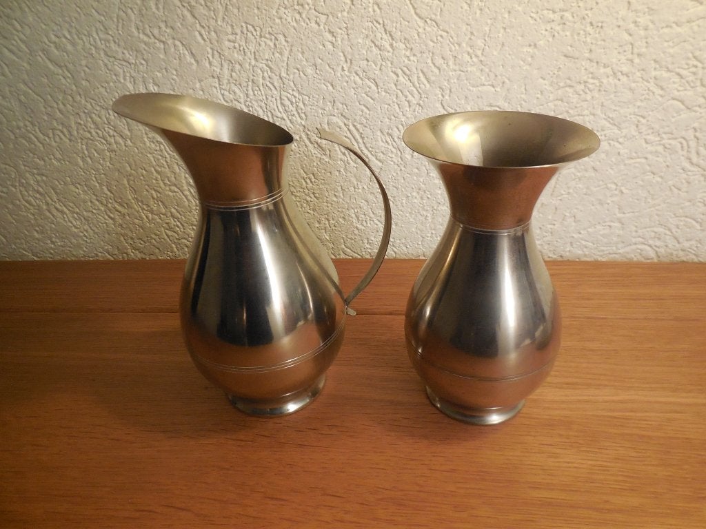 2 tinnen vaasjes (rembrandt tiel), Ophalen, Gebruikt, Metaal, 17 cm