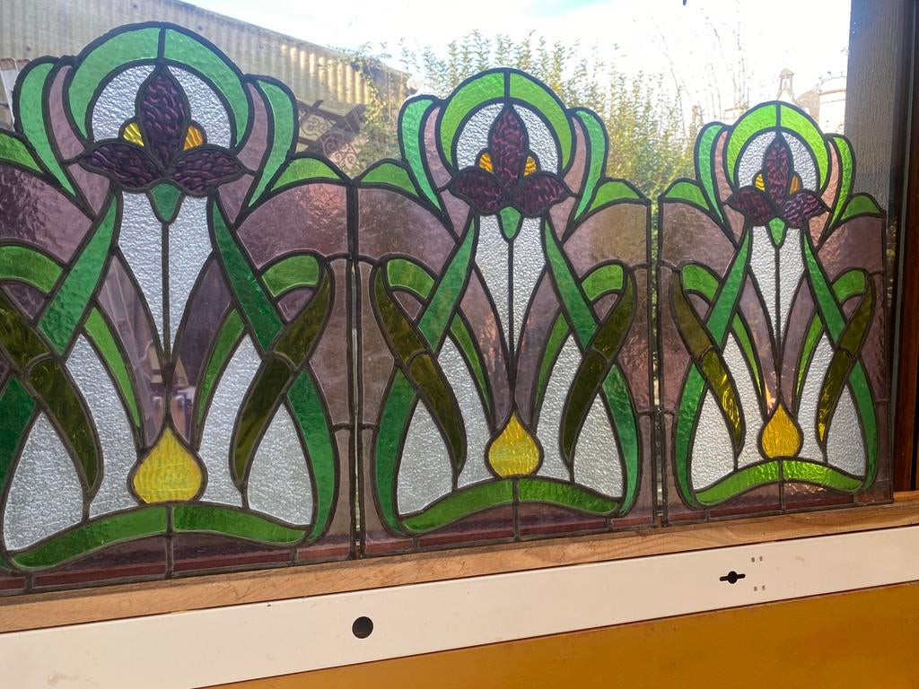4 glasraampjes bloemmotief art nouveau, Ophalen of Verzenden