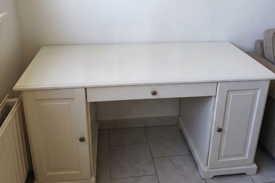 Witte houten bureau met kasten lade kaptafel make up table, Huis en Inrichting, Ophalen, Gebruikt