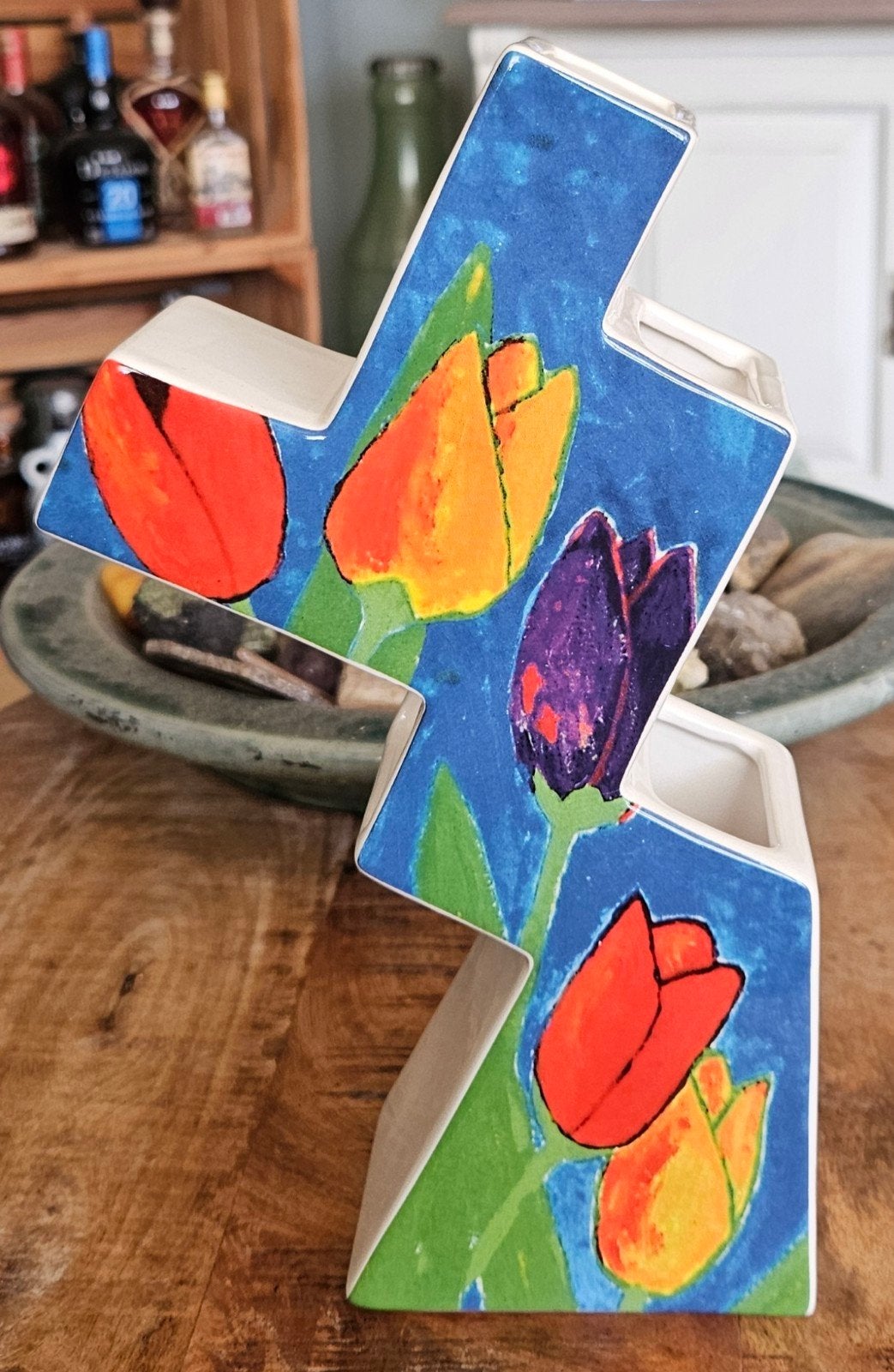 Hollandse keramiek molen tulpenvaas 3 tuiten, Ophalen of Verzenden