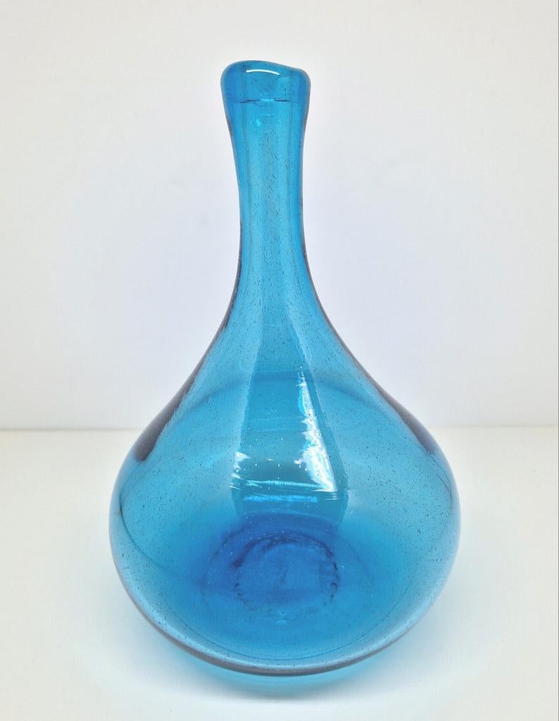 Blauwe druppelvaas Claude Morin Dieulefit, Frankrijk 1970., Antiek en Kunst, Ophalen of Verzenden