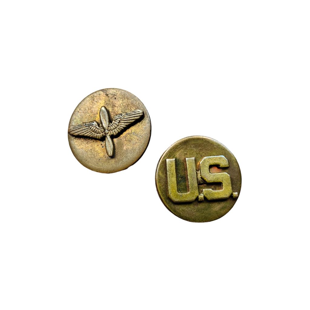WWII US Collar Disc Set Air Force Screwback, Ophalen, Luchtmacht, Amerika, Embleem of Badge