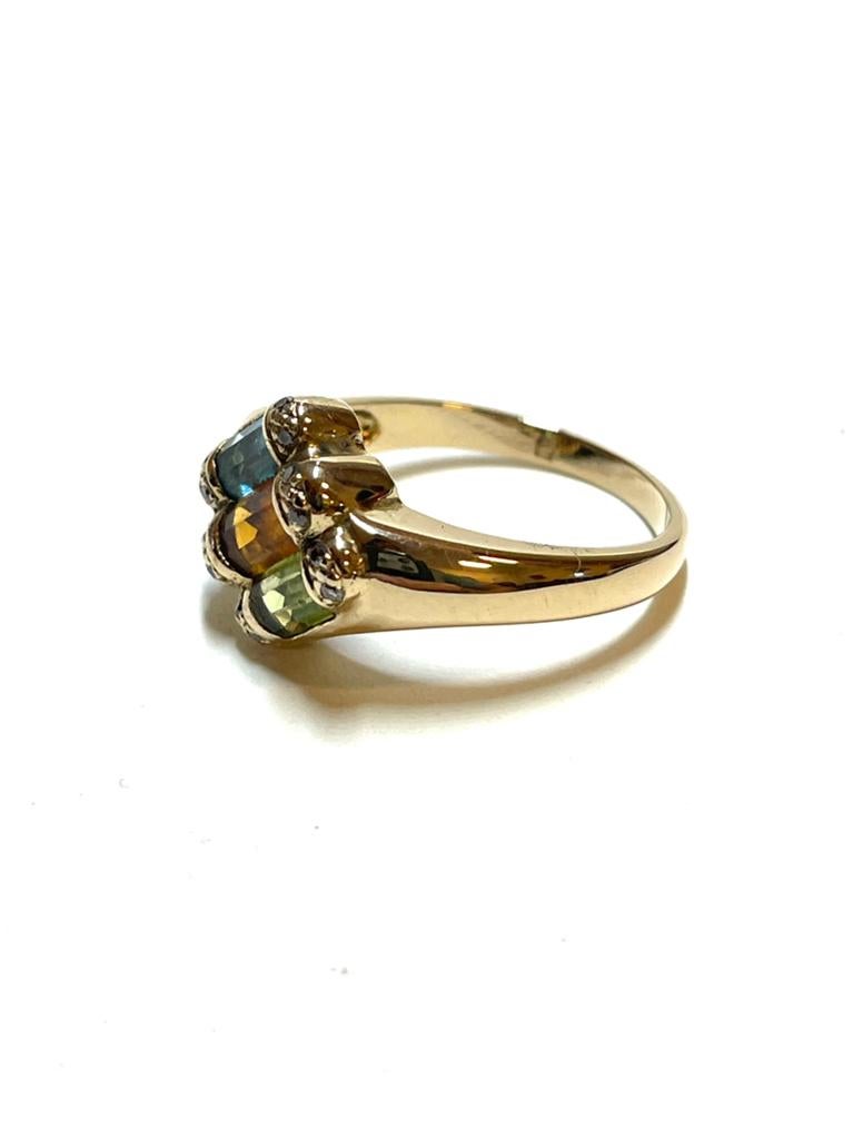 14k gouden ring met topaas, citrien, peridoot en diamant, Sieraden, Tassen en Uiterlijk, Ringen, -, -, Ophalen of Verzenden, Zo goed als nieuw
