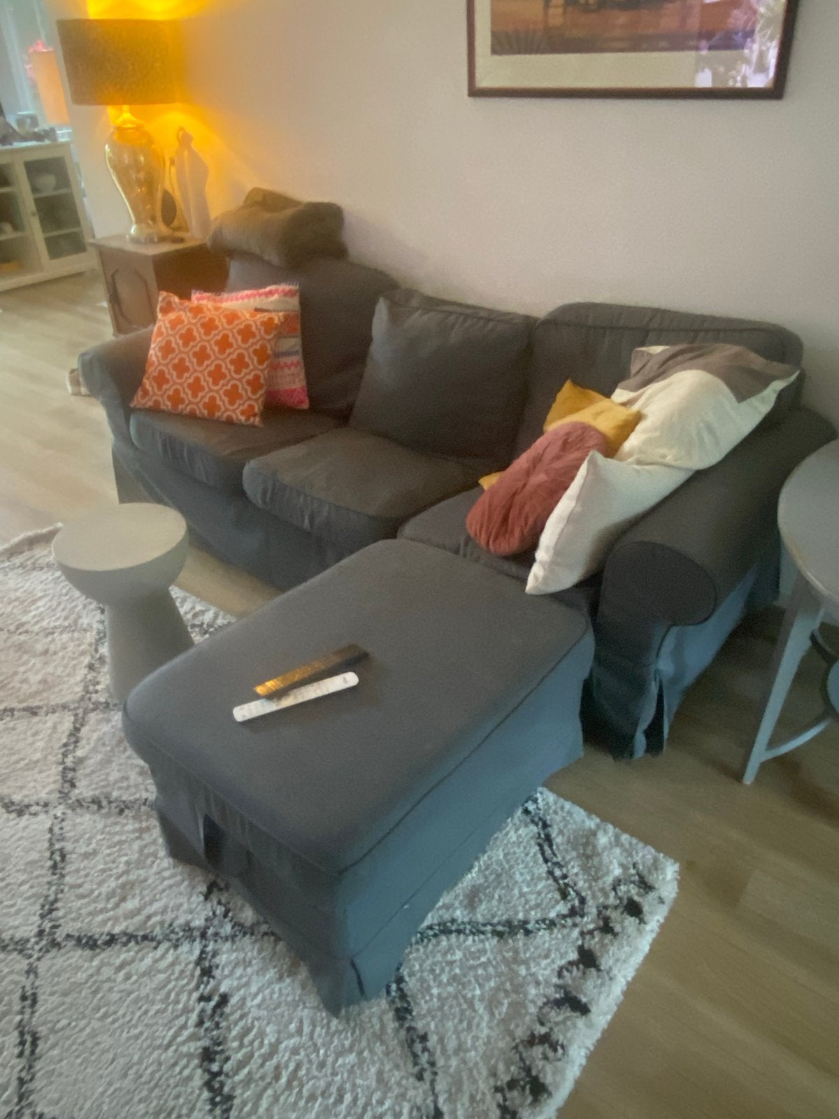 Ektorp 3 zitsbank met chaise longue + 2 kleuren hoezen, Ophalen, Gebruikt, Hoekbank, Driepersoons