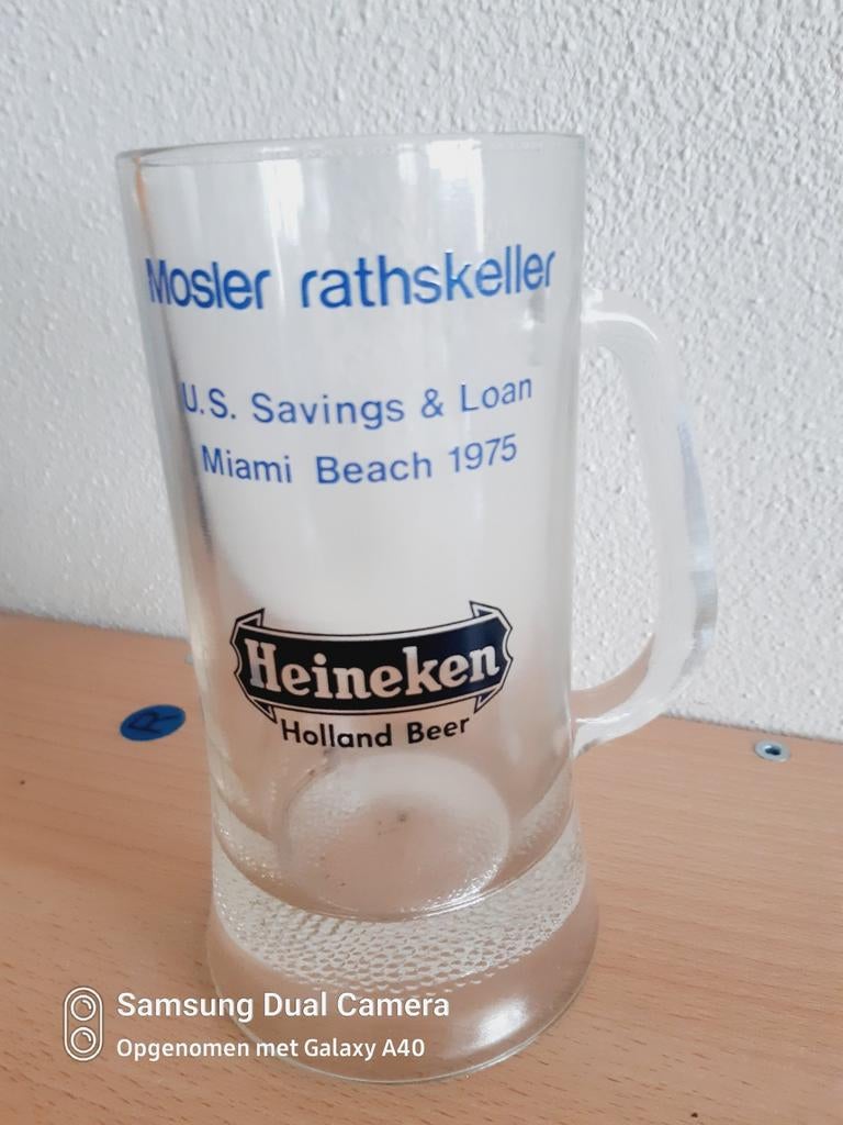 Mooie Heineken dubbel druk pul uit Amerika, Ophalen of Verzenden, Zo goed als nieuw, Pul(len), Heineken