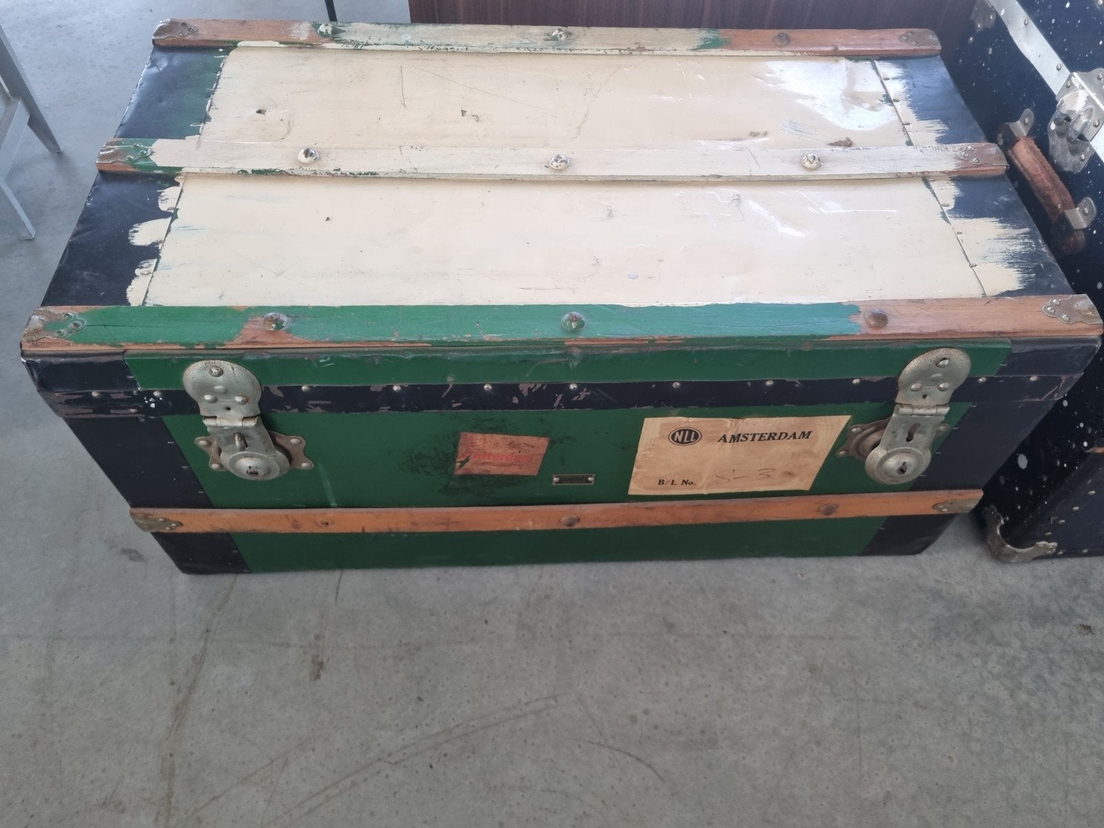 Vintage houten koffer/kist - Groen met zwart, Huis en Inrichting, Ophalen, Gebruikt, 50 tot 100 cm, Minder dan 50 cm