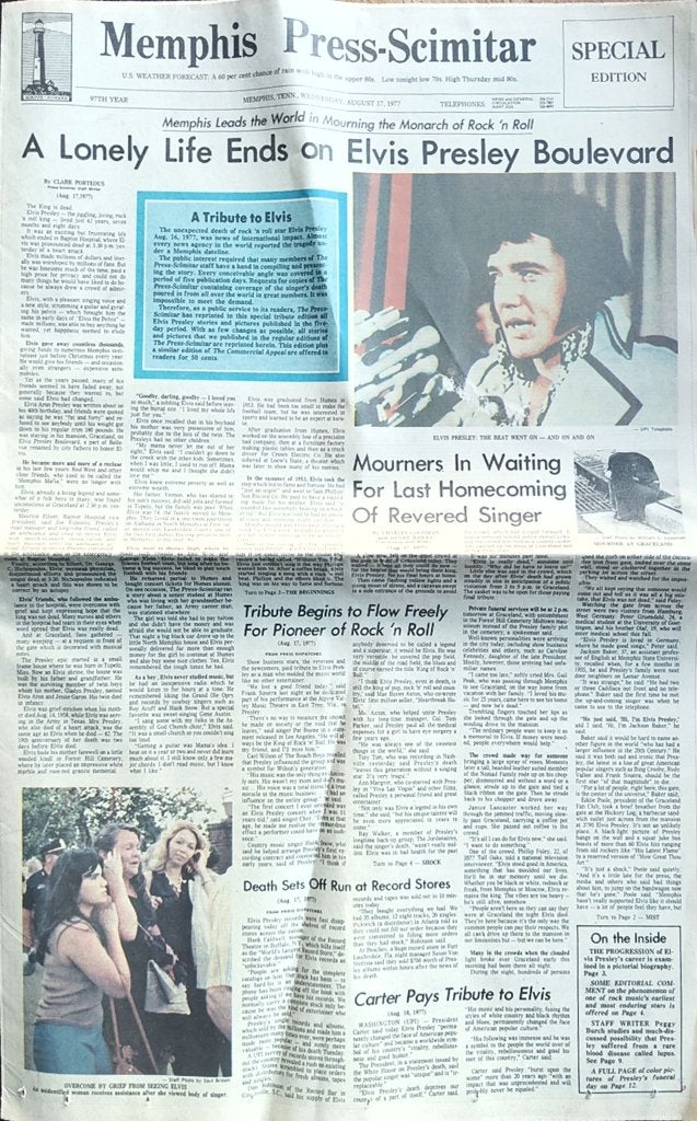 extra extra Elvis Presley krant speciale krant - 17 augustus, Ophalen of Verzenden