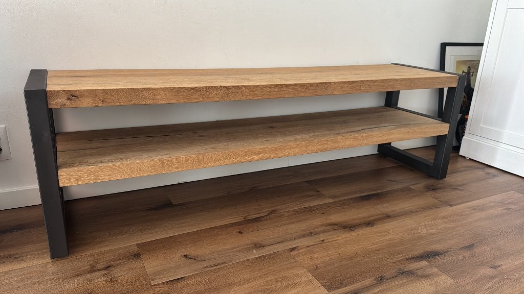 Tv meubel eiken zwart metalen onderstel, Ophalen, 150 tot 200 cm, Zo goed als nieuw, Minder dan 100 cm