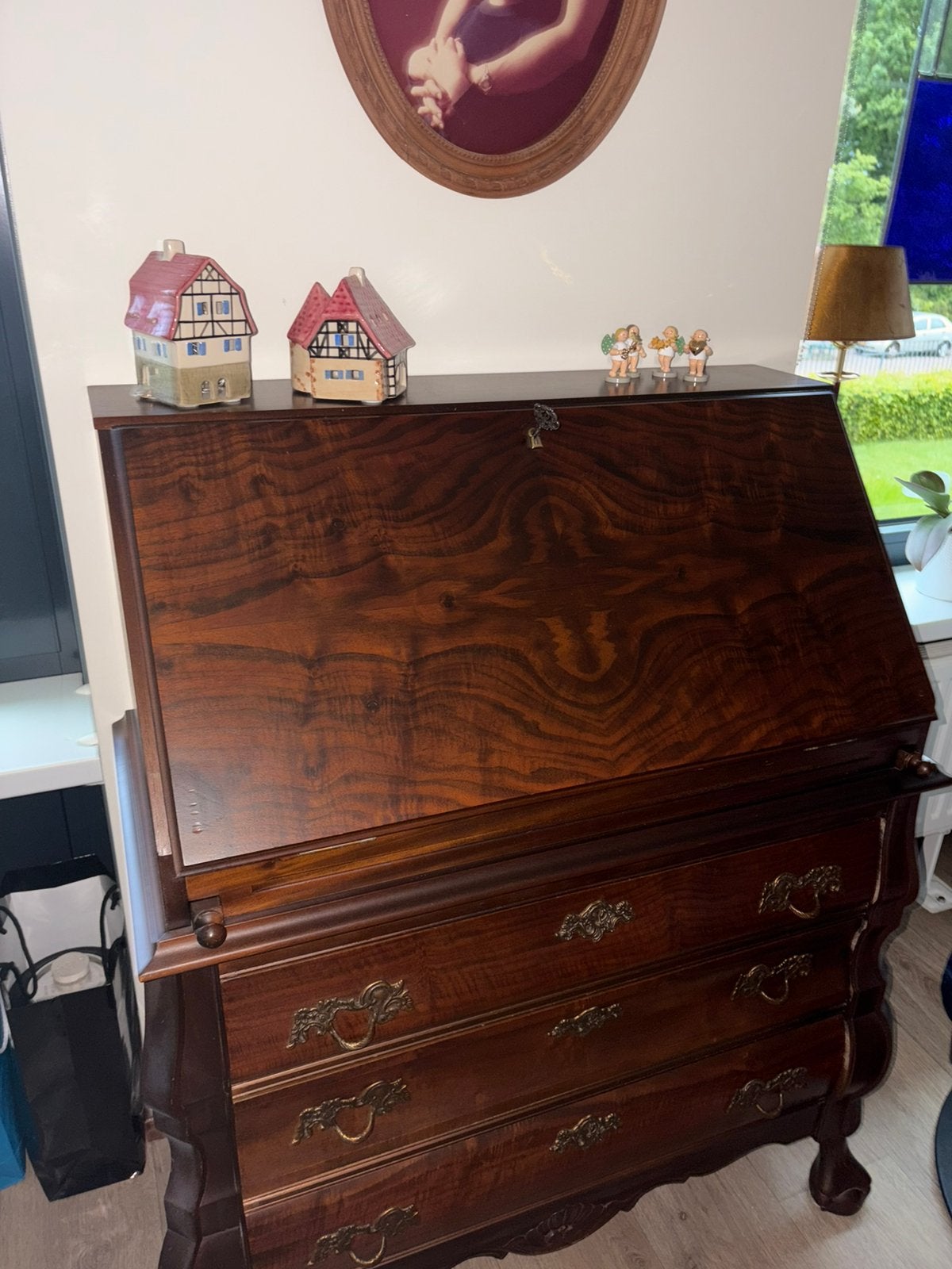 Klassieke houten secretaire / schrijfkast met laden, Ophalen, Gebruikt