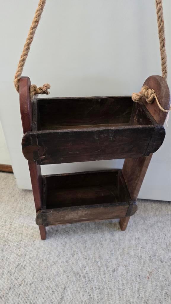 Steenmal rekje / Bloemenrekje - Vintage Houten Decoratie, Gebruikt, Ophalen of Verzenden, Bruin, Vintage