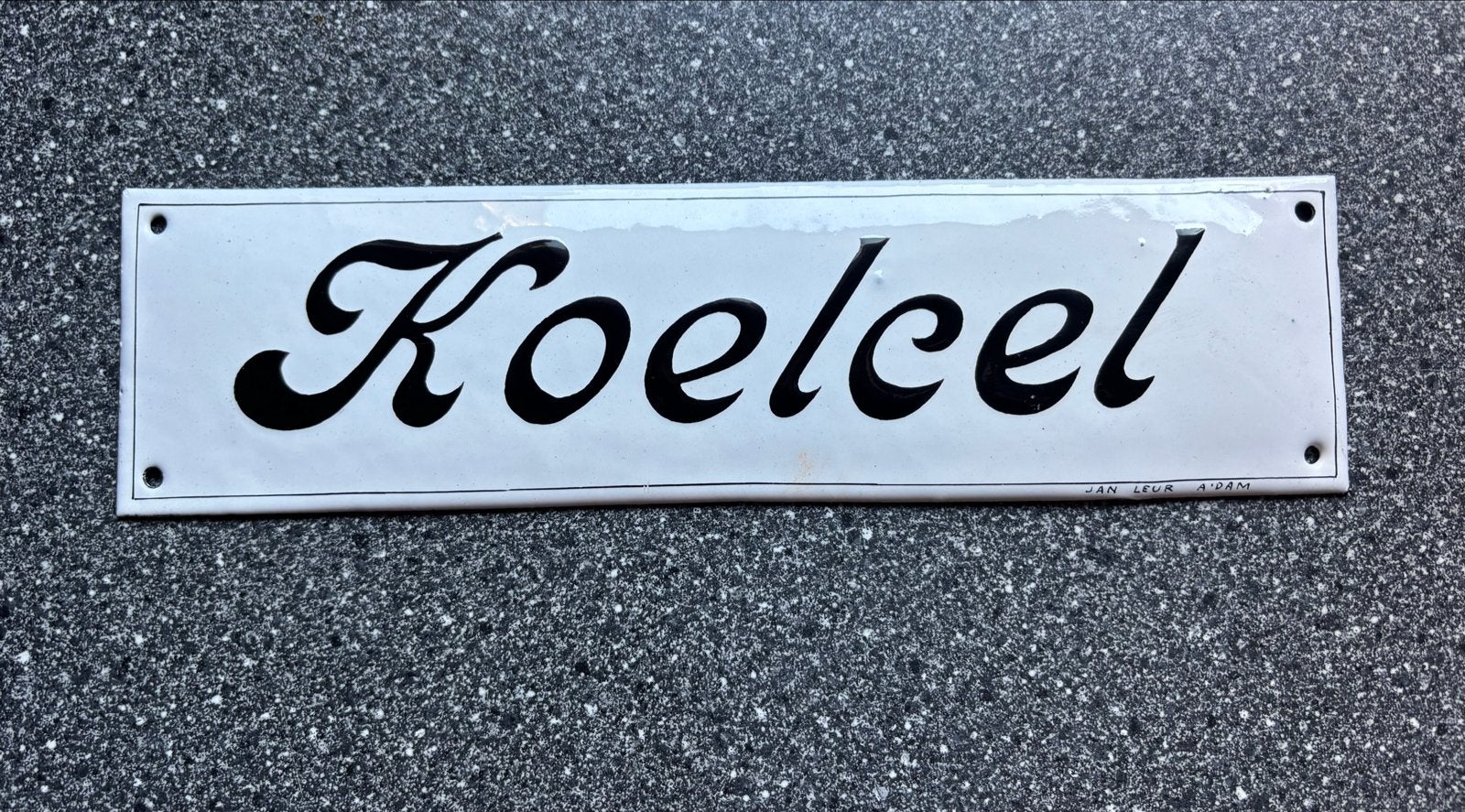 Emaille Reclamebord Koelcel Jan Leur Adam bol bordje 30x8 cm, Ophalen of Verzenden, Gebruikt, Reclamebord