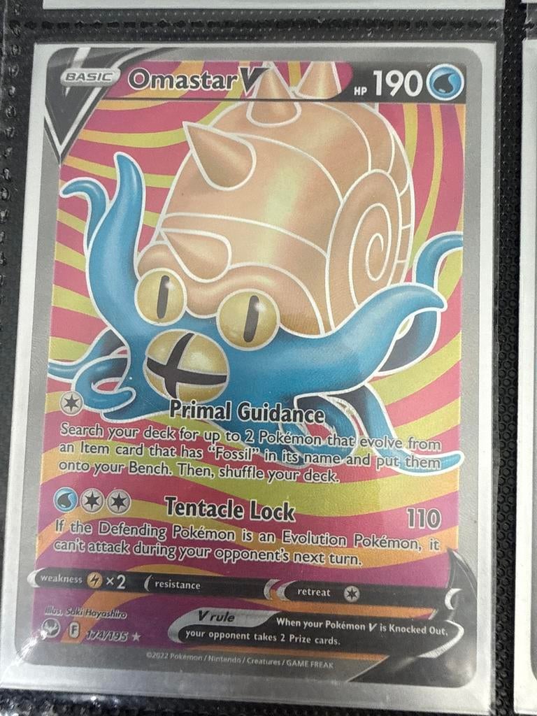 Omastar V Pokémon Kaart 174/195 - Zo goed als nieuw, Ophalen of Verzenden, Zo goed als nieuw, Losse kaart