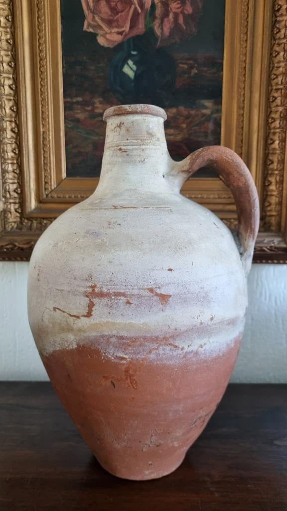 Oude terracotta kruik met oor - 34 cm hoog, Ophalen of Verzenden