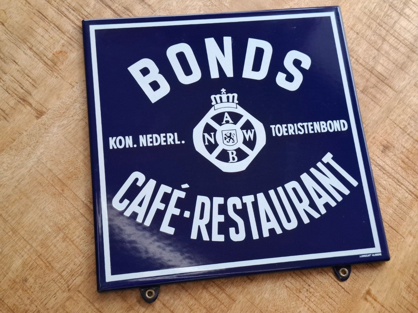 Mooi emaille Horeca reclame bord ANWB BONDS CAFÉ-RESTAURANT, Ophalen of Verzenden, Zo goed als nieuw, Reclamebord