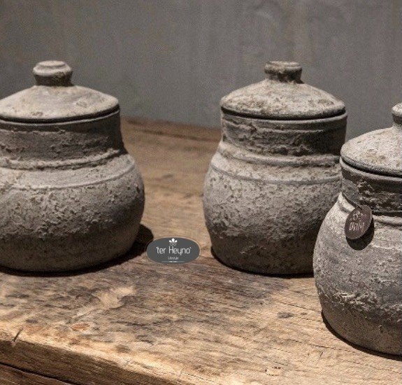 Stenen pot Asha steen potje deksel stoer sober landelijk, Verzenden, Nieuw, Steen/keramiek