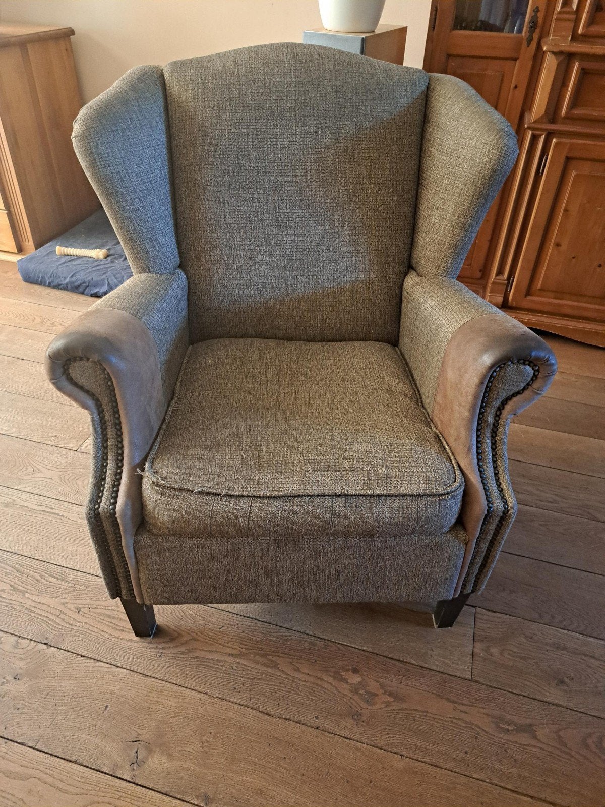 Klassieke bruine oorfauteuil - GRATIS, Ophalen, Gebruikt, Eén, Leer
