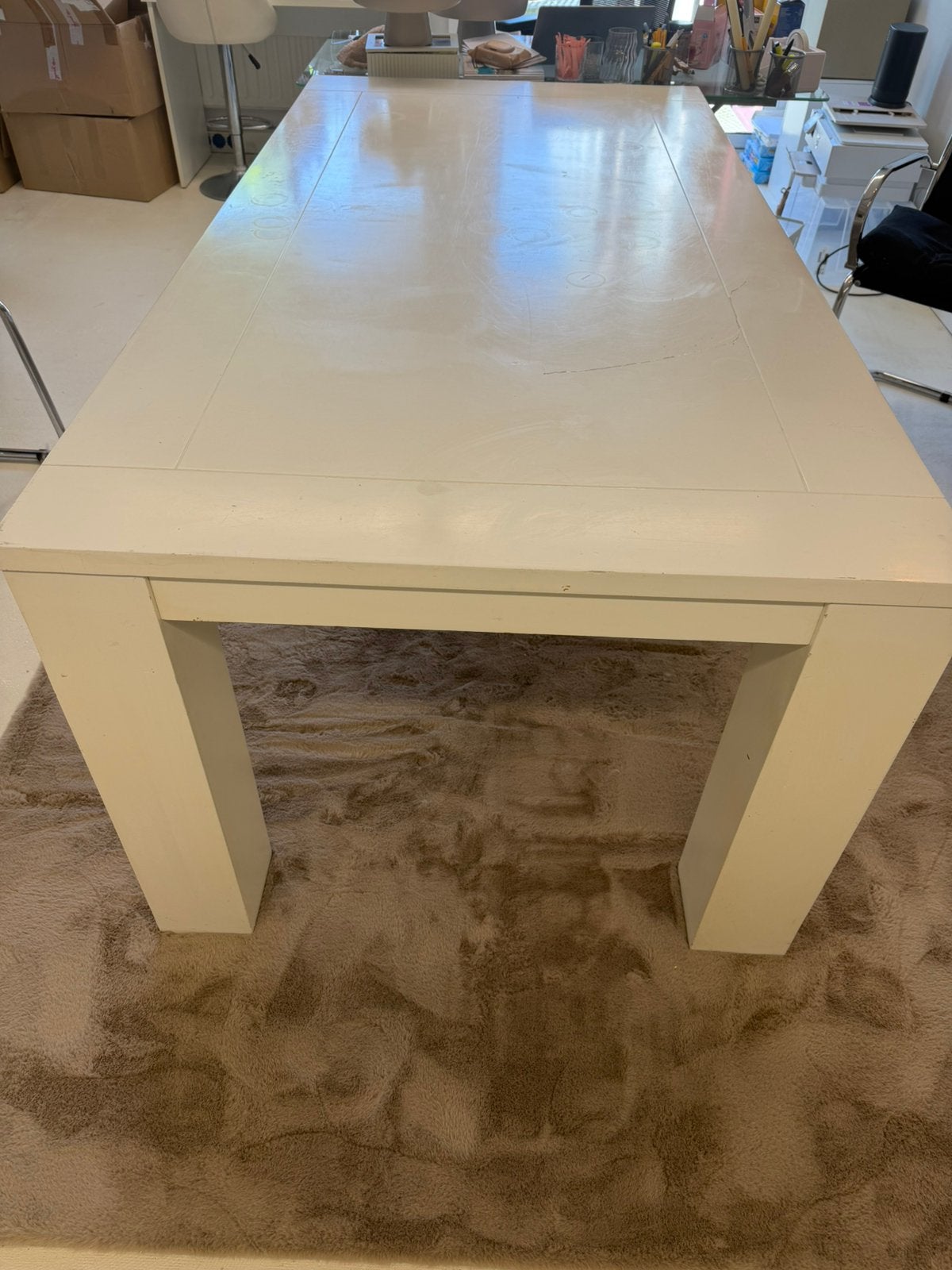 Witte eettafel, Huis en Inrichting, Tafels | Eettafels, Ophalen, Gebruikt, 200 cm of meer, 50 tot 100 cm
