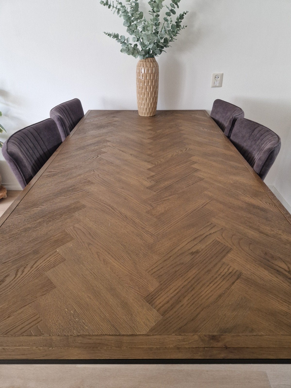 Eettafel visgraat hout, metaal, Ophalen, Zo goed als nieuw, 4 tot 6 stoelen