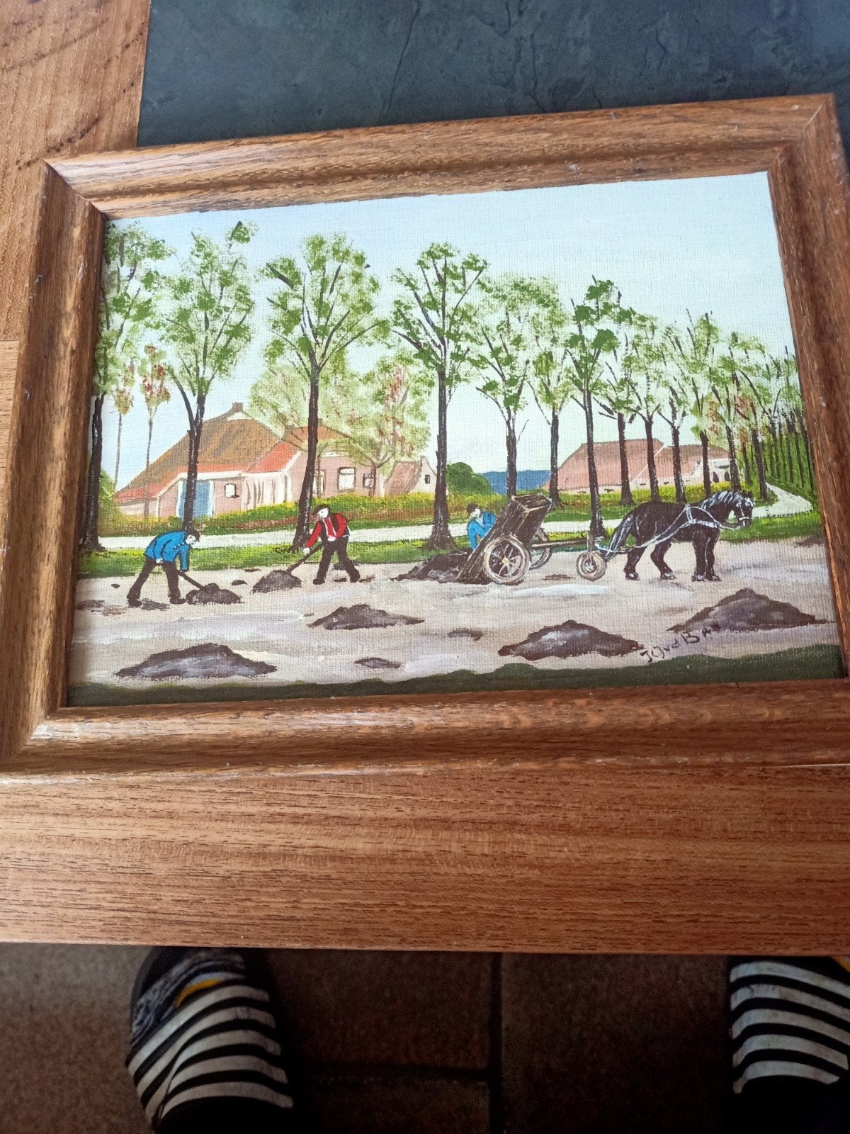 boeren land aan mesten en paard en wagen met mest aan leeg g, Ophalen of Verzenden, Gesigneerd