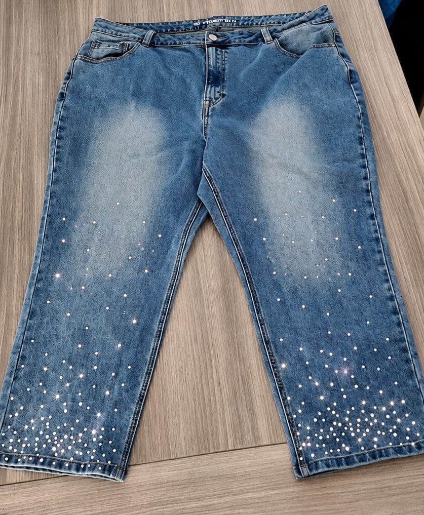 MS mode jeans swarovski maat 50 stretch zgan, Kleding | Dames, Spijkerbroeken en Jeans, Blauw, Overige jeansmaten, Ophalen of Verzenden