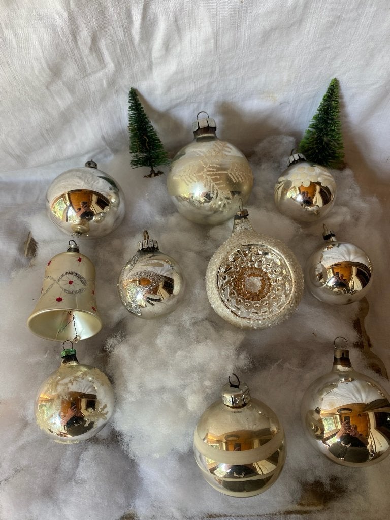 Vintage kerstballen glas zilver 8, Diversen, Kerst, Gebruikt, Onbekend, Ophalen of Verzenden, Onbekend