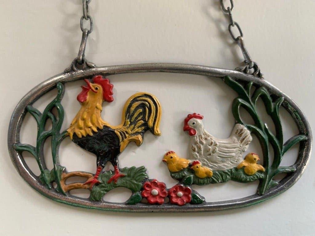 Vintage hanger van tin met toom kippen, Antiek en Kunst, Ophalen of Verzenden