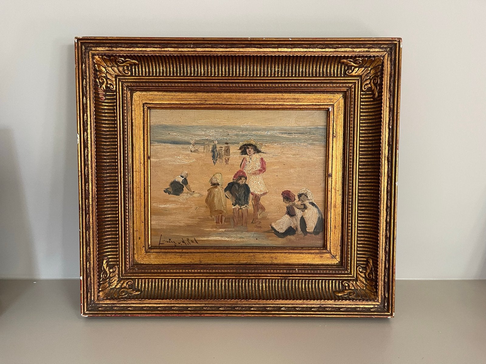 Schilderij Louis van de Pol - Kinderen op het strand, Ophalen, Doek, Portret of Personen, Realistisch