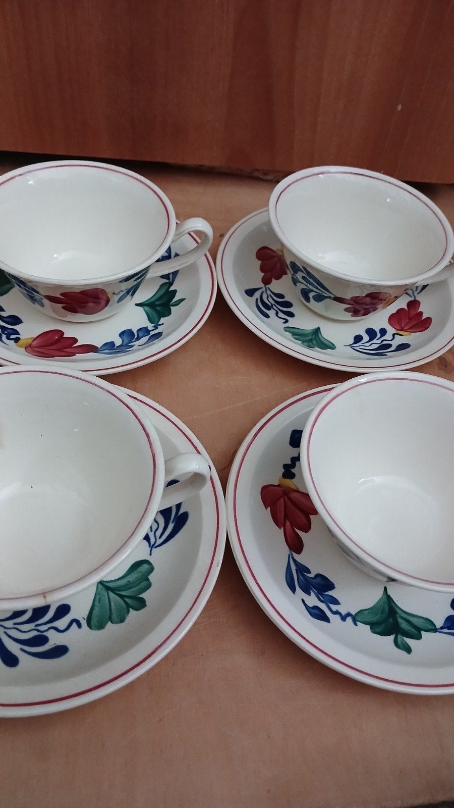 Set van 4 Vintage Boerenbont Koppen en Schotels, Ophalen of Verzenden