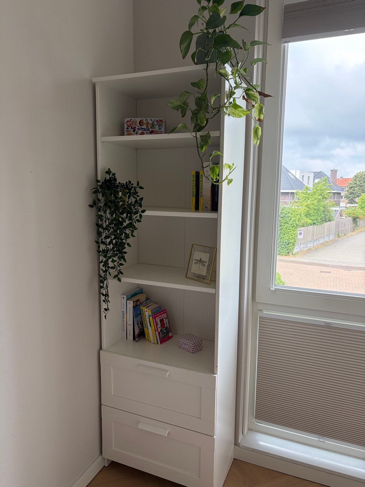 Witte Boekenkast met Lades, Ophalen, Overige materialen, Minder dan 50 cm, Zo goed als nieuw