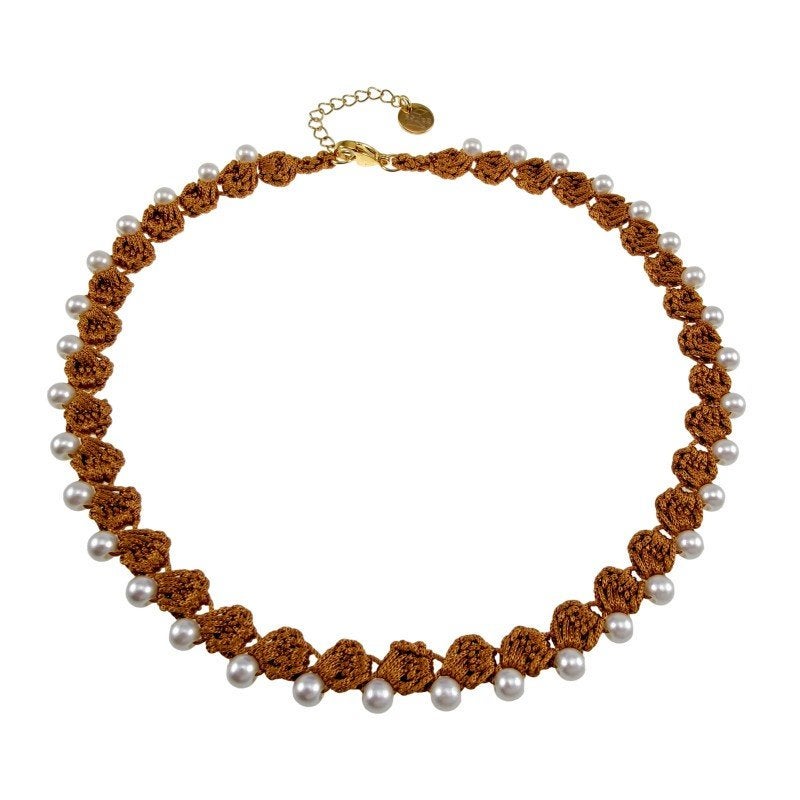 Exclusieve Damesketting + Witte Imitatieparels Amberkleurig, Sieraden, Tassen en Uiterlijk, Overige materialen, Verstelbaar, Verzenden