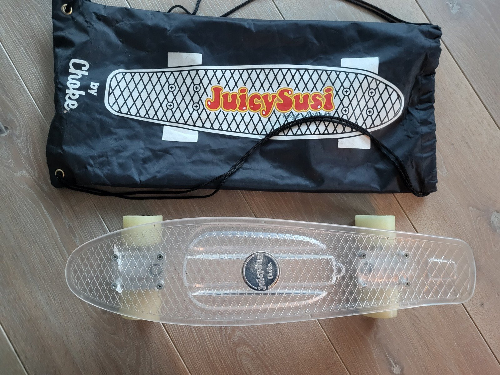 Juicy Susi Skateboard - Transparant met Draagtas, Ophalen of Verzenden, Zo goed als nieuw, Skateboard