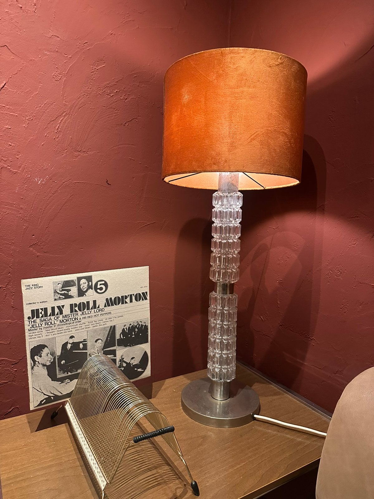 Vintage lampenpoot chrome en glas, Ophalen, Vintage, X, Glas