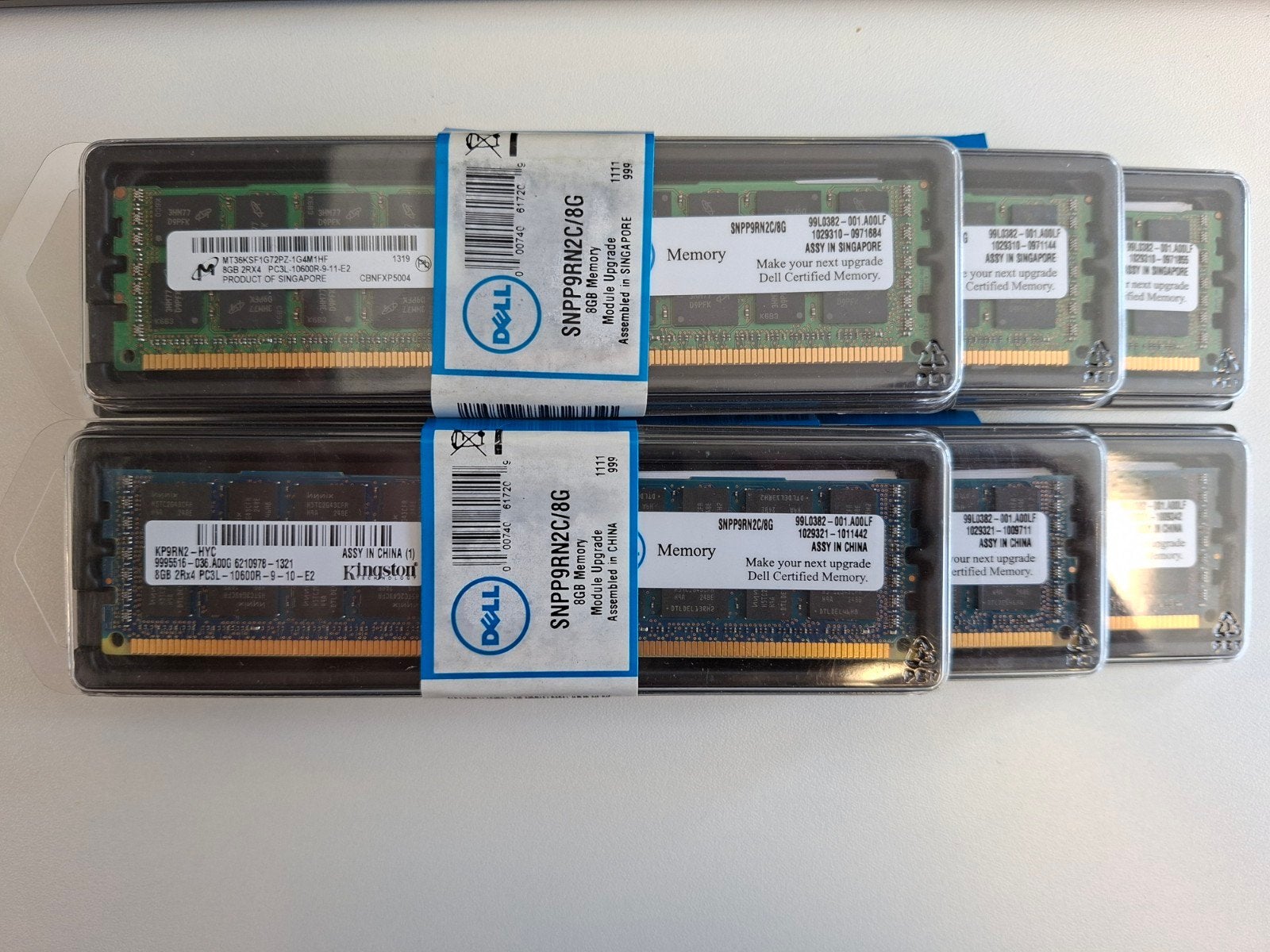 6x Dell 8GB werkgeheugen PC3L SNPP9RN2C/8G, Computers en Software, RAM geheugen, Ophalen, Gebruikt, Server, 8 GB