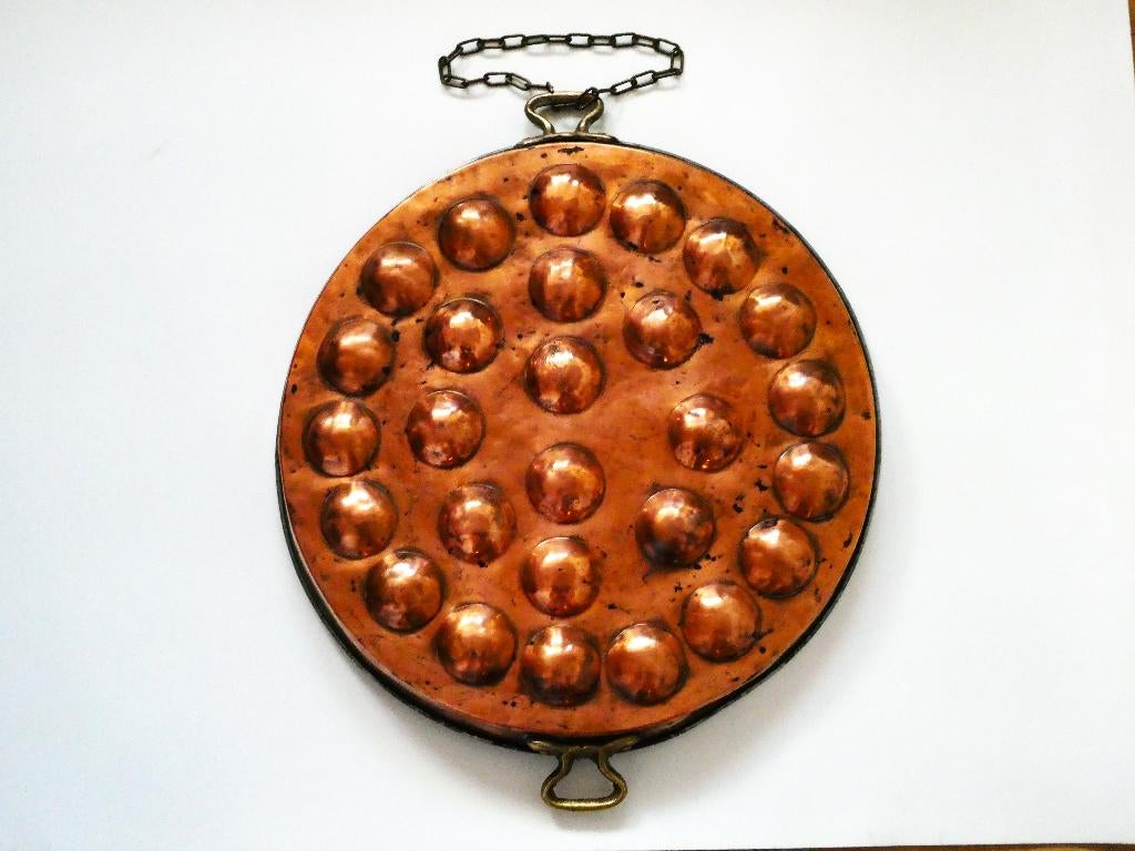 Grote antieke roodkoperen poffertjespan pan van ca. 1900, Antiek en Kunst, Ophalen of Verzenden, Koper
