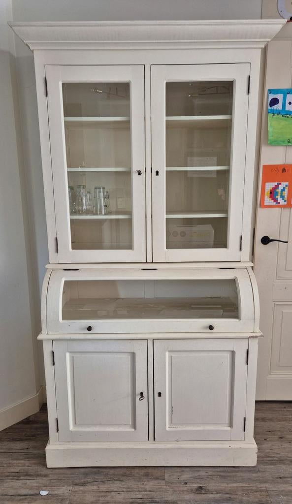 Vintage vitrinekast met gebogen glas, Huis en Inrichting, Kasten | Vitrinekasten, Ophalen, Met deur(en), 100 tot 150 cm, 50 tot 75 cm