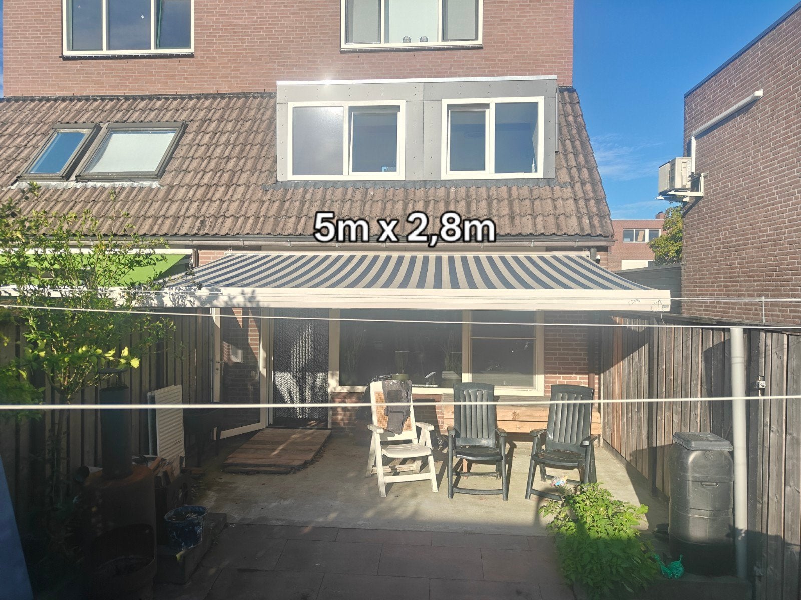 Electrisch knikarmscherm 5m x 2.8m - Zo goed als nieuw, Tuin en Terras, Ophalen, 450 cm of meer, Zo goed als nieuw, 150 tot 300 cm