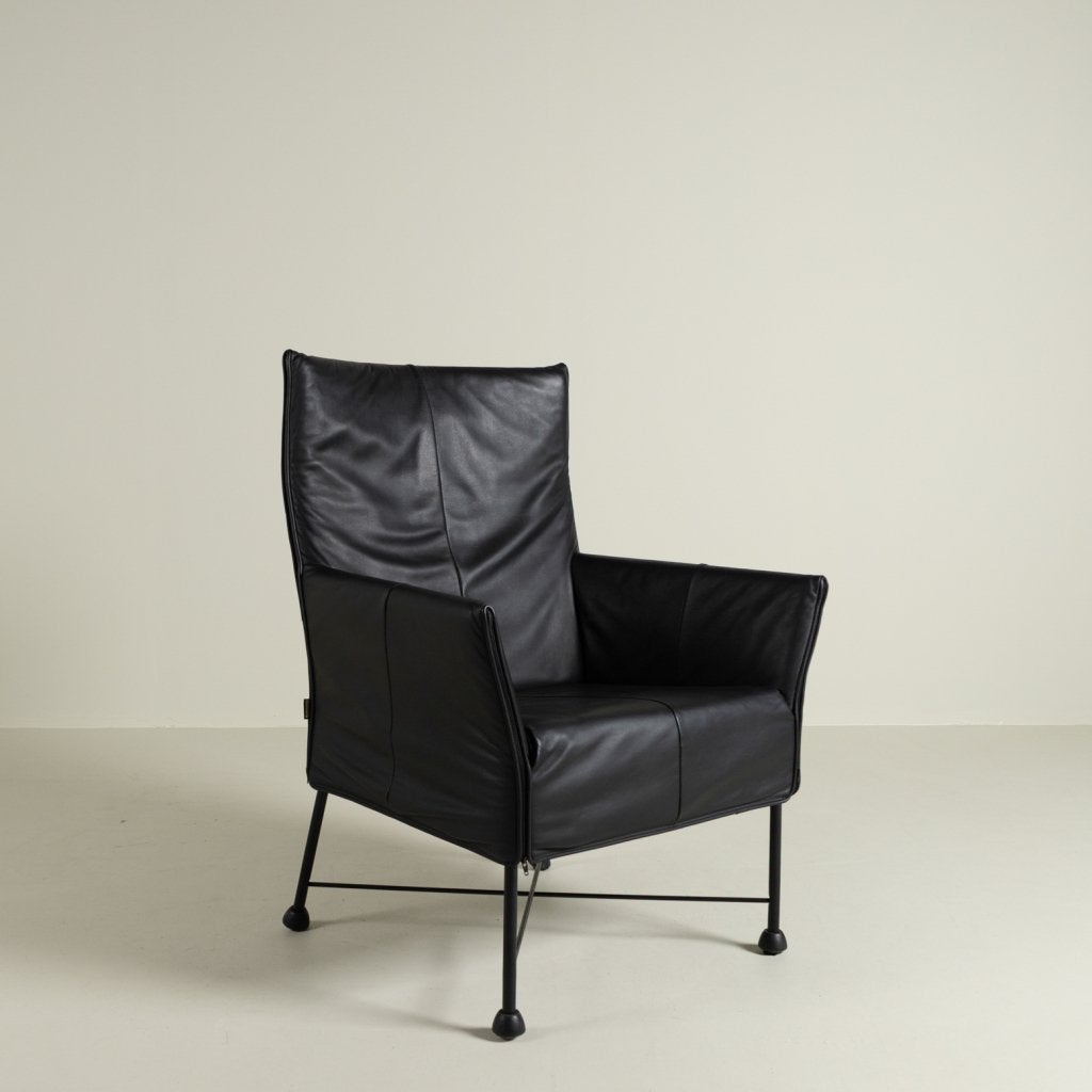 Montis Charly Fauteuil Zwart Leer - Zwart (Op Doppen), Niet ingevuld, Zo goed als nieuw, Niet ingevuld, Niet ingevuld