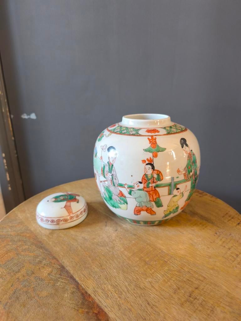 Chinese Famille Verte Gemberpot met Originele Deksel, Antiek en Kunst, Antiek | Porselein, Ophalen of Verzenden