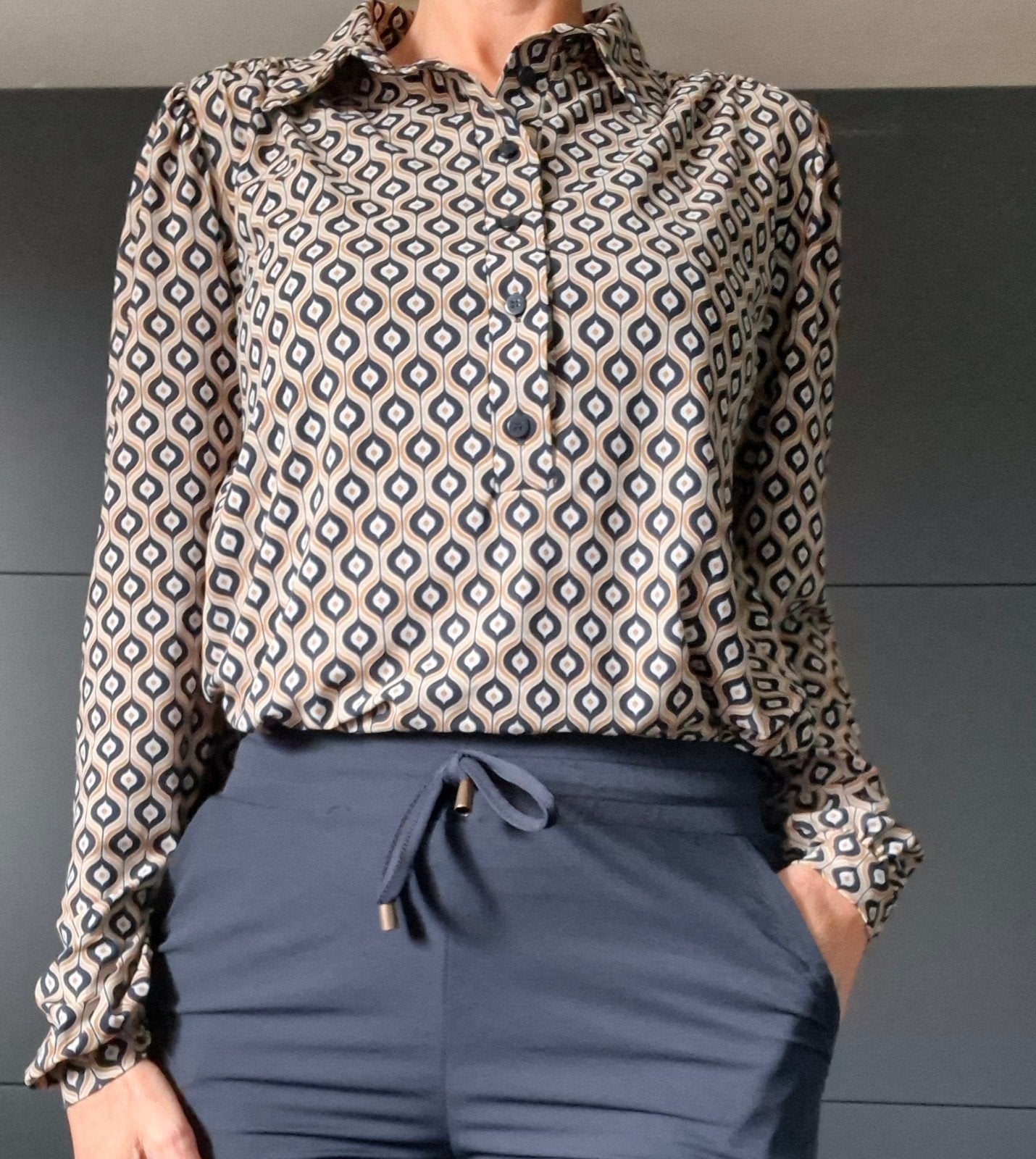 Studio Anneloes blouse maat S | Navy / okergeel | Zeer goed, Studio Anneloes, Zo goed als nieuw, Maat 36 (S), Meerkleurig