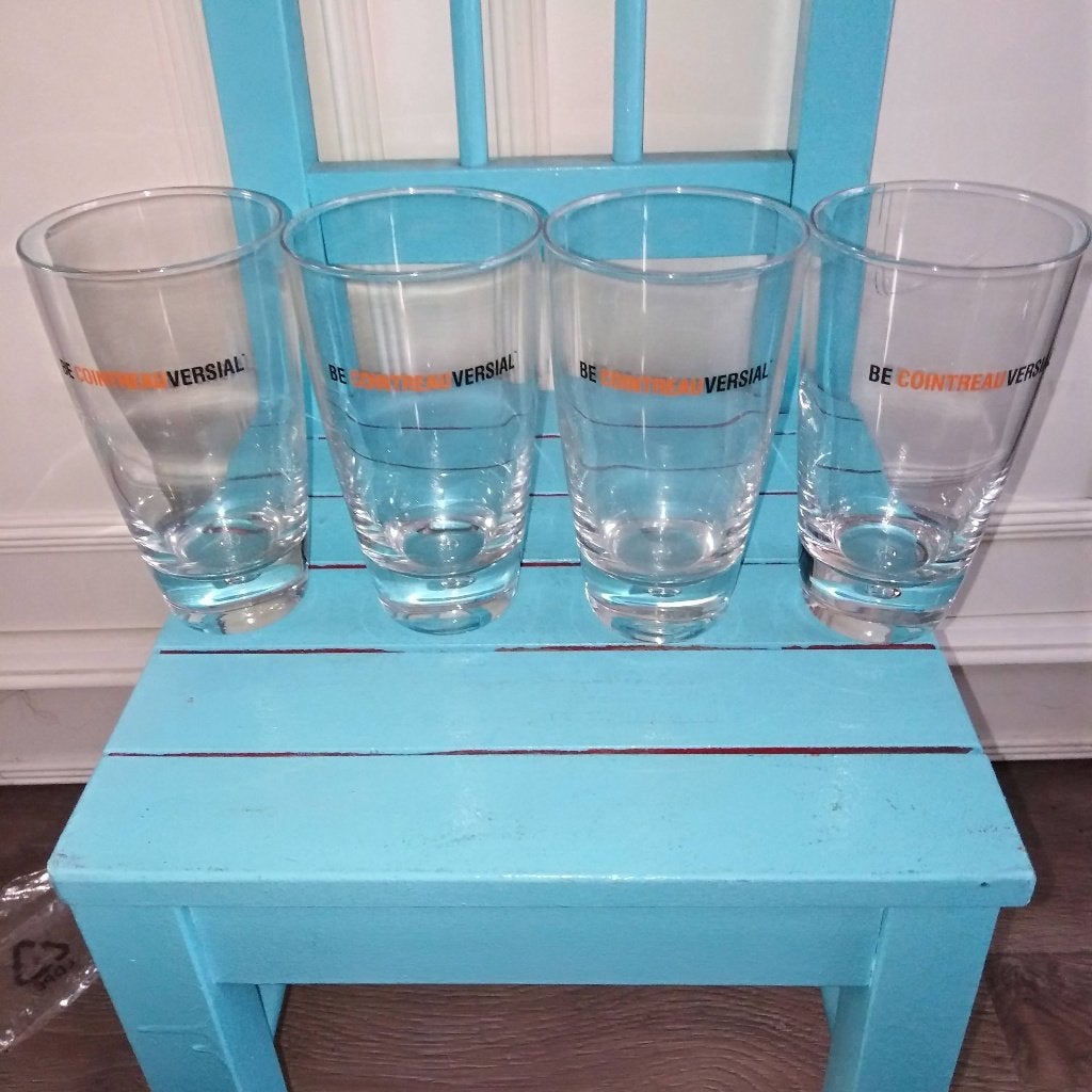 Cointreau versial mixglazen zwart oranje letters set van 4, Ophalen, Glas of Glazen, Overige stijlen, Glas