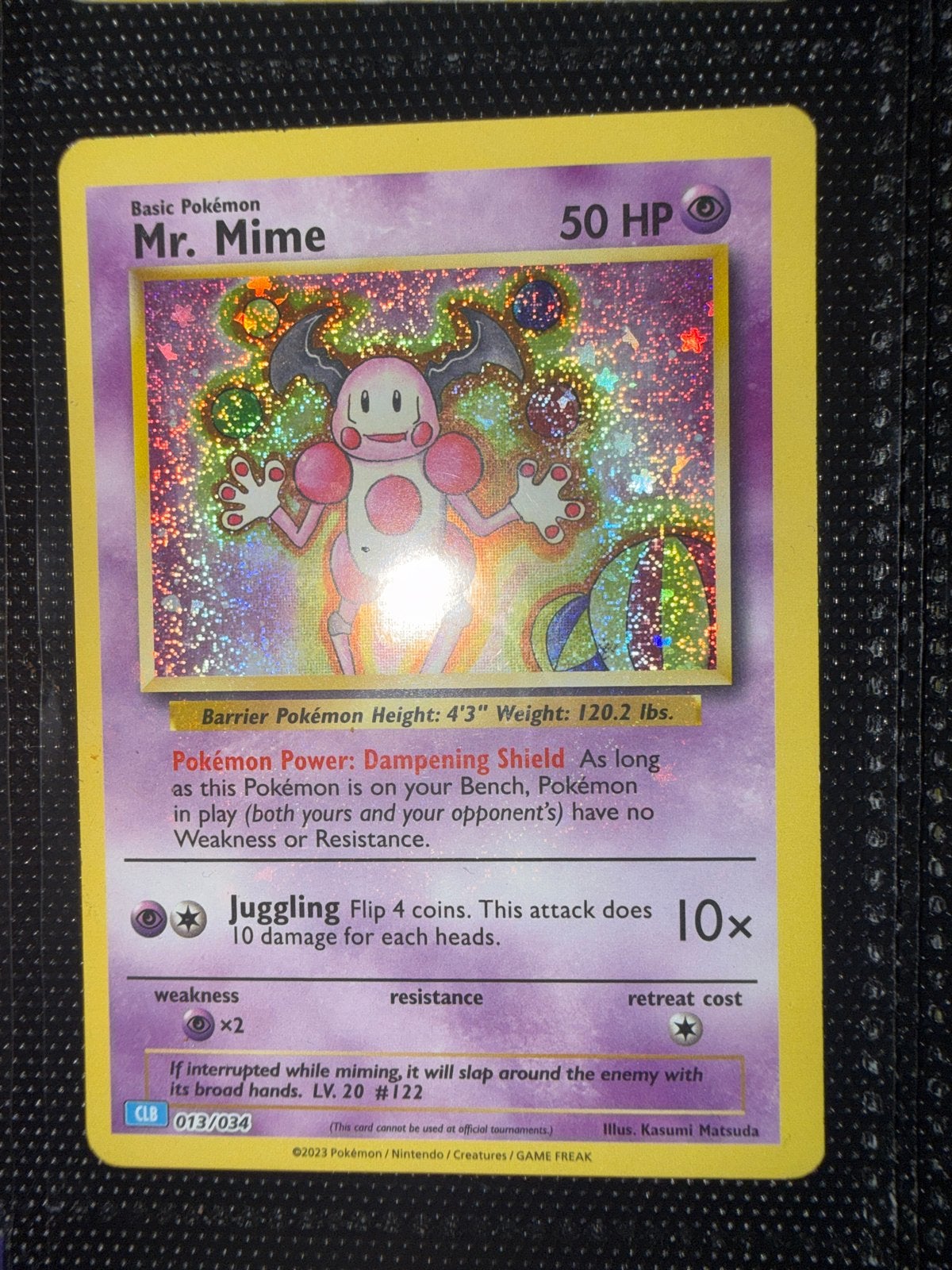 Mr. Mime Pokémon Kaart 013/034 CLB - Foil, Ophalen of Verzenden, Zo goed als nieuw, Losse kaart, Foil
