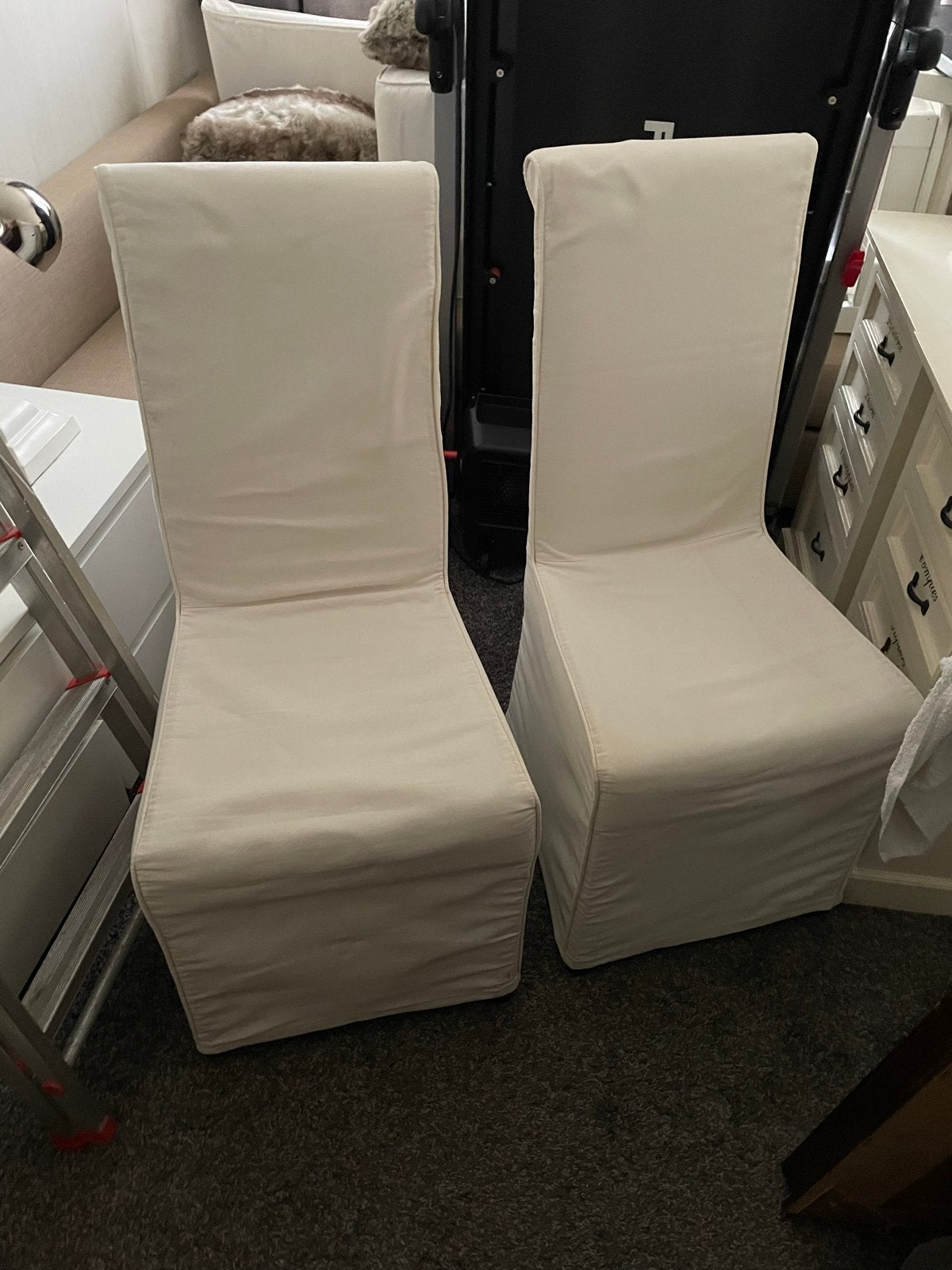 2x Riviera Maison stoelen met hoezen, Huis en Inrichting, Ophalen, Gebruikt, Twee, Wit