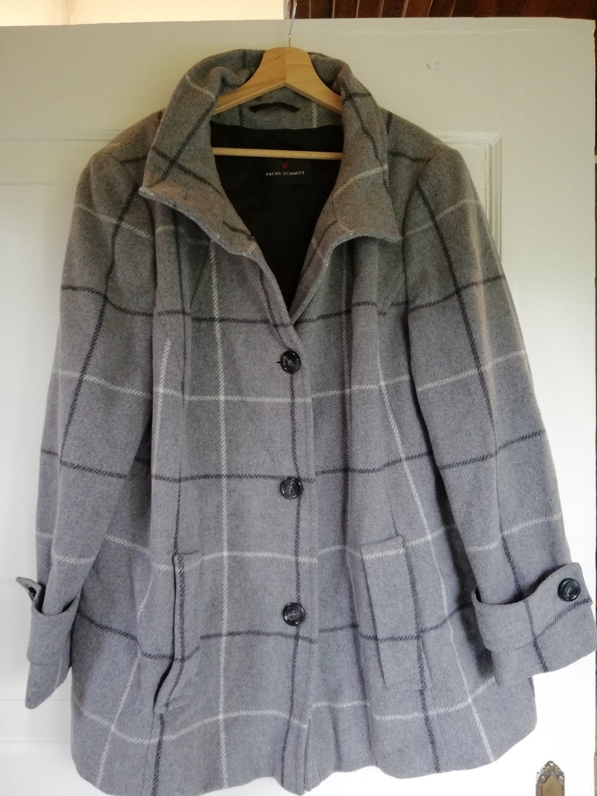 Mooie jas/mantel Fuchs Schmitt grijs geblokt wolmix  XL/42, Maat 46/48 (XL) of groter, Zo goed als nieuw, Grijs, Fuchs Schmit